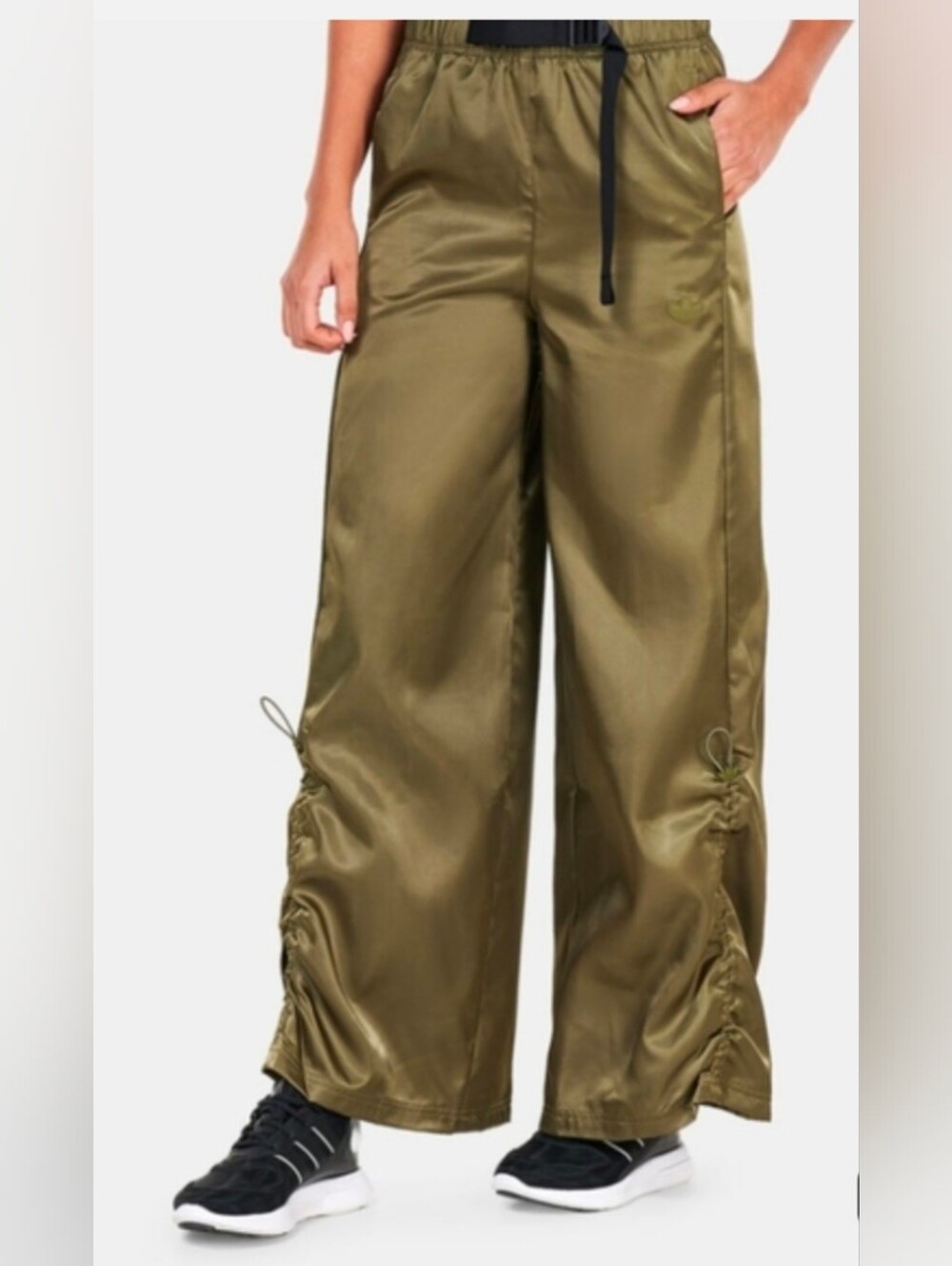 Adidas Wide Leg Satin Pants Focus Olive Loose Fit Bottoms Size Small - Picture 6 of 13